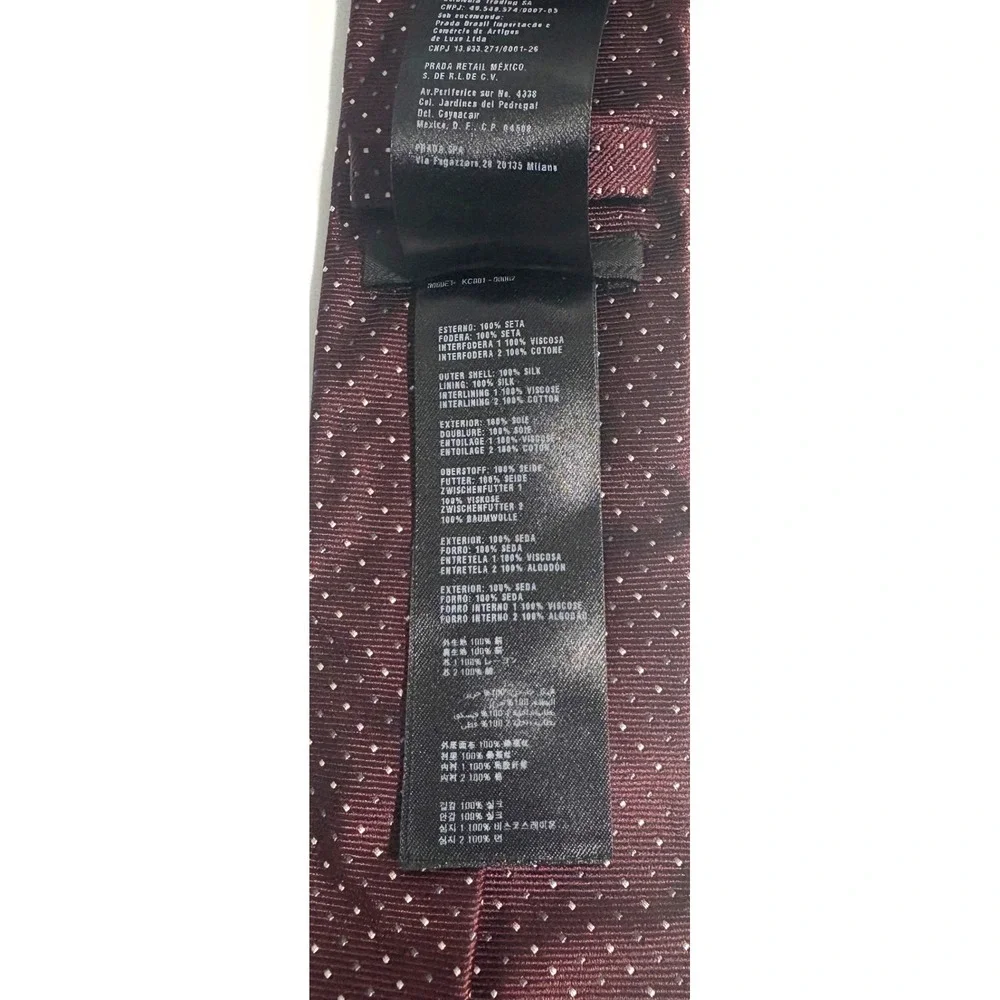 PRADA Made in Italy Garnet Red White Gray Microdot 100% Silk Tie